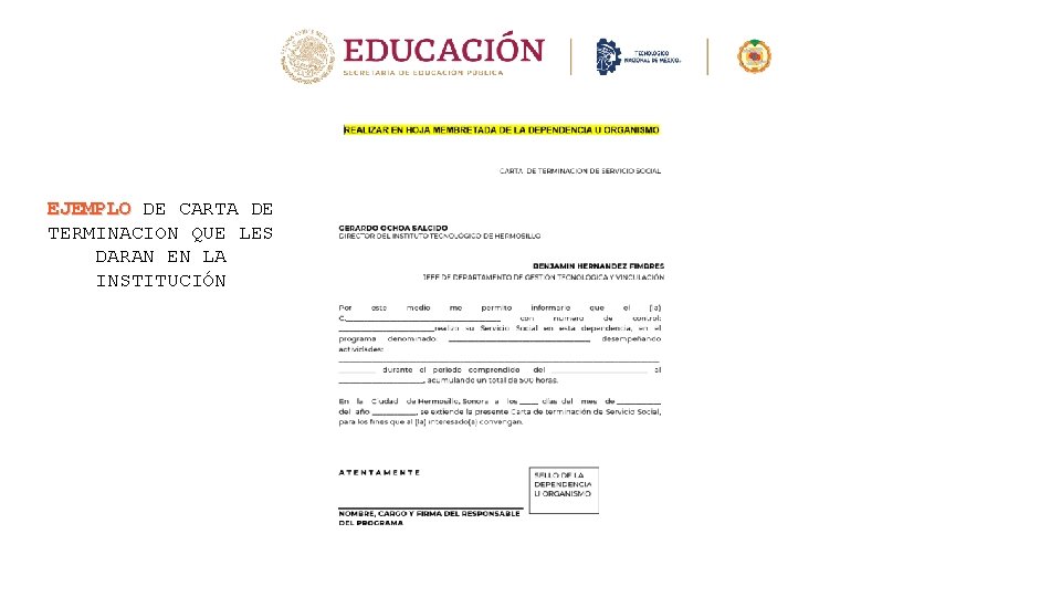 EJEMPLO DE CARTA DE TERMINACION QUE LES DARAN EN LA INSTITUCIÓN 