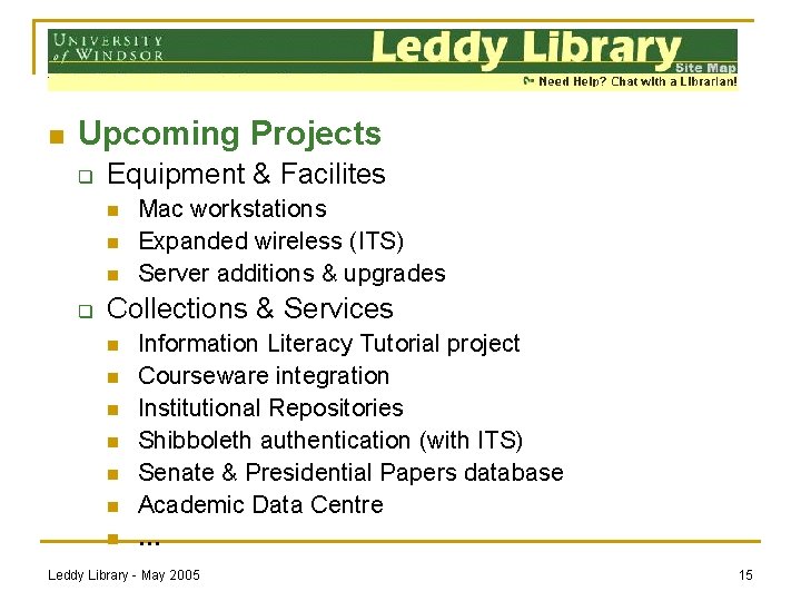n Upcoming Projects q Equipment & Facilites n n n q Mac workstations Expanded