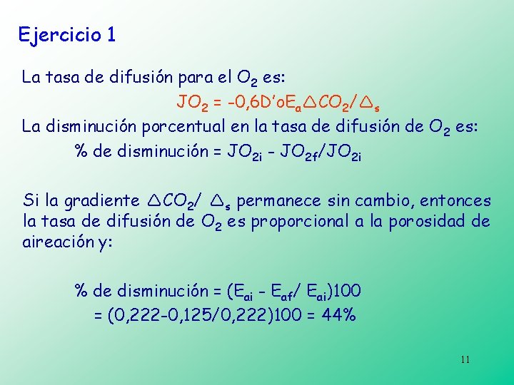 Ejercicio 1 La tasa de difusión para el O 2 es: JO 2 =