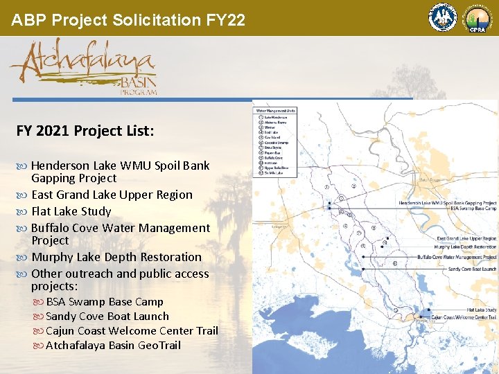 ABP Project Solicitation FY 22 FY 2021 Project List: Henderson Lake WMU Spoil Bank