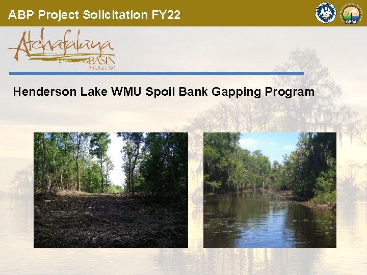 ABP Project Solicitation FY 22 Henderson Lake WMU Spoil Bank Gapping Program 