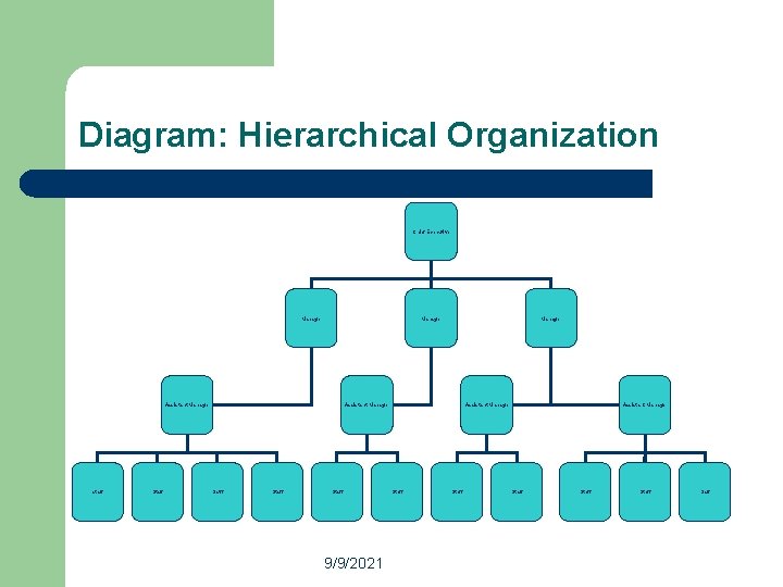 Diagram: Hierarchical Organization Chief Executive Manager Assistant Manager staff Staff Manager Assistant Manager Satff