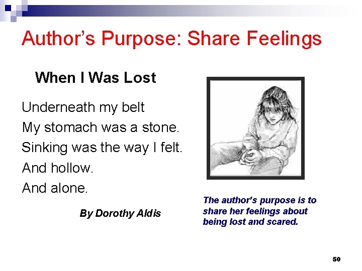 Author’s Purpose: Share Feelings When I Was Lost Underneath my belt My stomach was