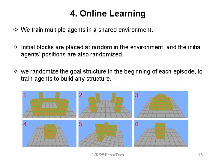 4. Online Learning We train multiple agents in a shared environment. Initial blocks are 4. Online Learning We train multiple agents in a shared environment. Initial blocks are