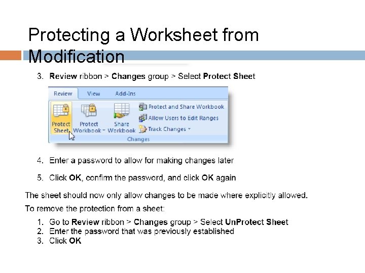 Protecting a Worksheet from Modification 