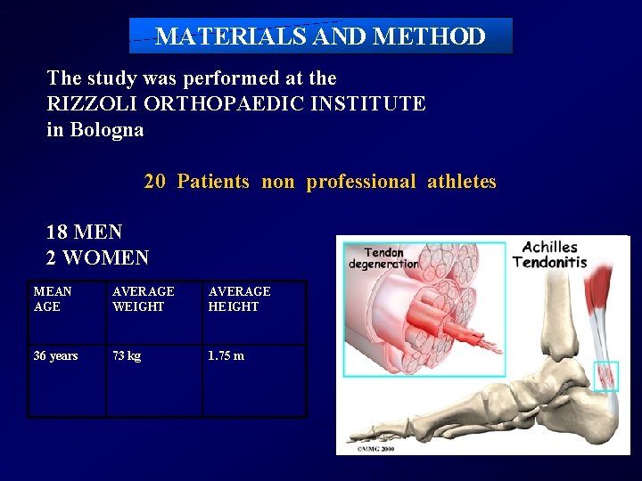 MATERIALS AND METHOD The study was performed at the RIZZOLI ORTHOPAEDIC INSTITUTE in Bologna