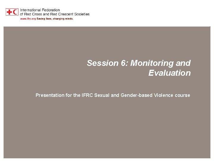 Session 6: Monitoring and Evaluation Presentation for the IFRC Sexual and Gender-based Violence course