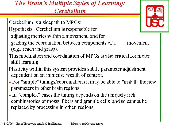 The Brain's Multiple Styles of Learning: Cerebellum is a sidepath to MPGs: Hypothesis: Cerebellum