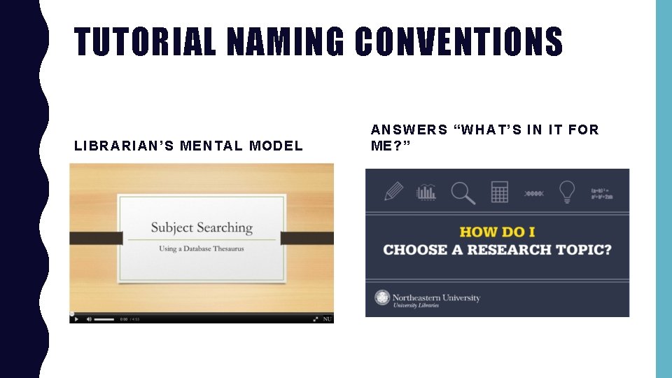 TUTORIAL NAMING CONVENTIONS LIBRARIAN’S MENTAL MODEL ANSWERS “WHAT’S IN IT FOR ME? ” 