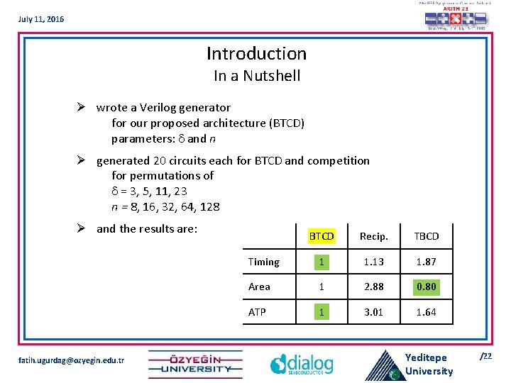 July 11, 2016 Introduction In a Nutshell Ø wrote a Verilog generator for our