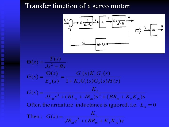 Transfer function of a servo motor: 