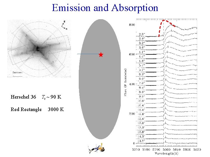 Emission and Absorption Herschel 36 Tr ~ 90 K Red Rectangle 3000 K 