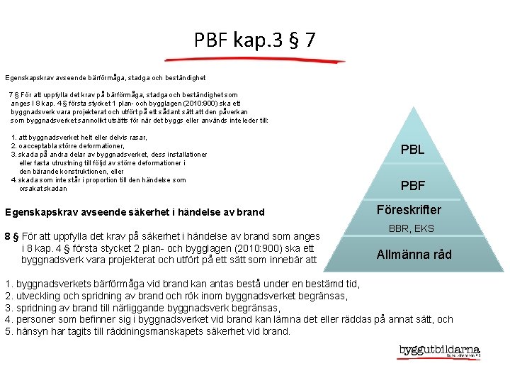 PBF kap. 3 § 7 Egenskapskrav avseende bärförmåga, stadga och beständighet 7 § För