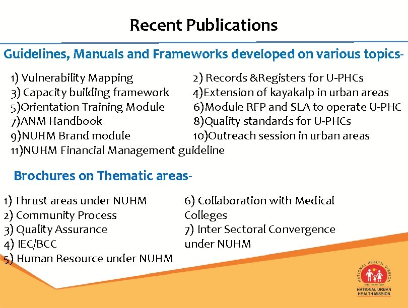 Recent Publications Guidelines, Manuals and Frameworks developed on various topics 1) Vulnerability Mapping 2)