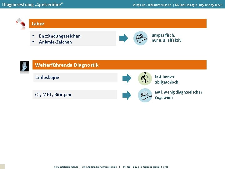 Diagnosestrang „Speiseröhre“ hplz. de / hufelandschule. de | Michael Herzog & Jürgen Sengebusch Entzündungszeichen