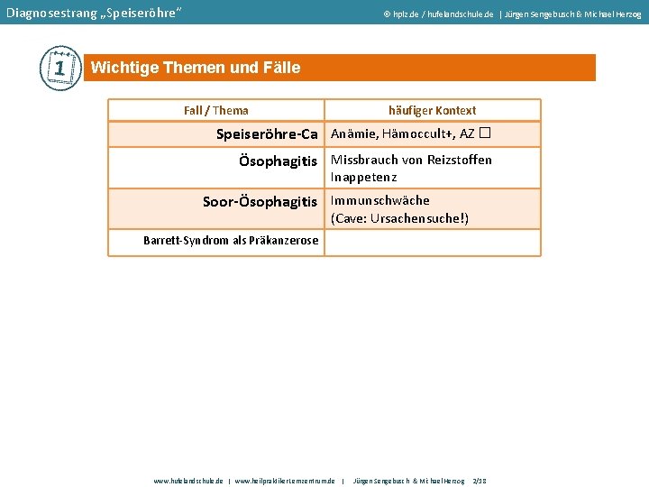 Diagnosestrang „Speiseröhre“ hplz. de / hufelandschule. de | Jürgen Sengebusch & Michael Herzog Wichtige