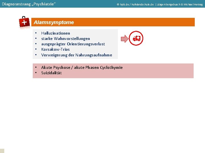 Diagnosestrang „Psychiatrie“ hplz. de / hufelandschule. de | Jürgen Sengebusch & Michael Herzog Alarmsymptome