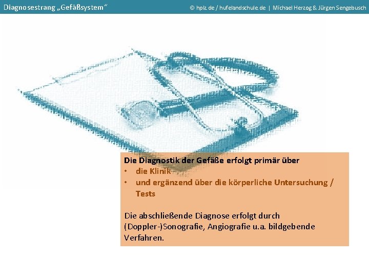 Diagnosestrang „Gefäßsystem“ hplz. de / hufelandschule. de | Michael Herzog & Jürgen Sengebusch Die