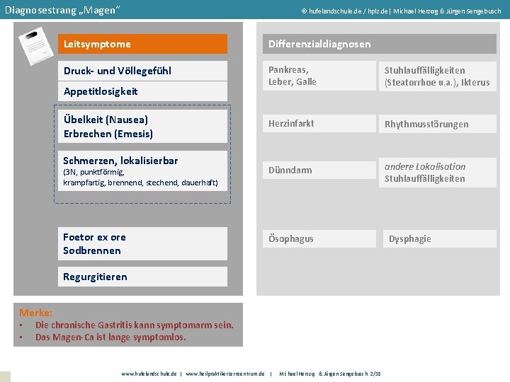 Diagnosestrang „Magen“ hufelandschule. de / hplz. de| Michael Herzog & Jürgen Sengebusch Leitsymptome Differenzialdiagnosen