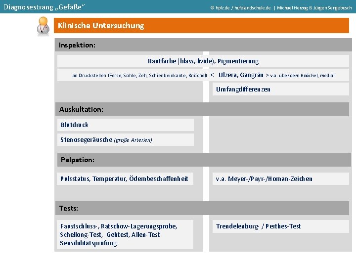 Diagnosestrang „Gefäße“ hplz. de / hufelandschule. de | Michael Herzog & Jürgen Sengebusch Klinische