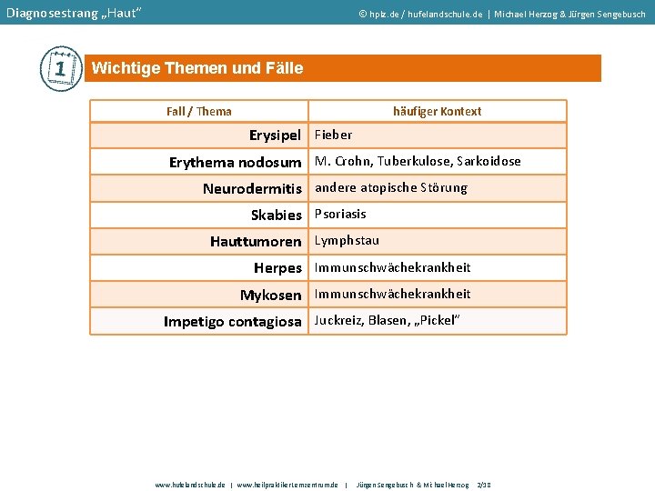 Diagnosestrang „Haut“ hplz. de / hufelandschule. de | Michael Herzog & Jürgen Sengebusch Wichtige