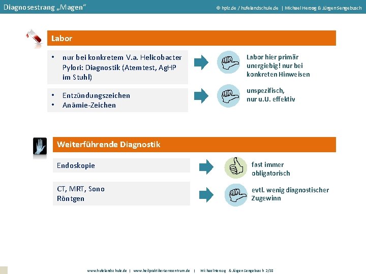 Diagnosestrang „Magen“ hplz. de / hufelandschule. de | Michael Herzog & Jürgen Sengebusch •