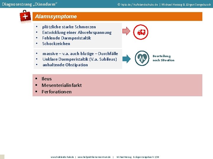 Diagnosestrang „Dünndarm“ hplz. de / hufelandschule. de | Michael Herzog & Jürgen Sengebusch Alarmsymptome