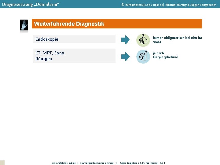Diagnosestrang „Dünndarm“ hufelandschule. de / hplz. de| Michael Herzog & Jürgen Sengebusch Weiterführende Diagnostik