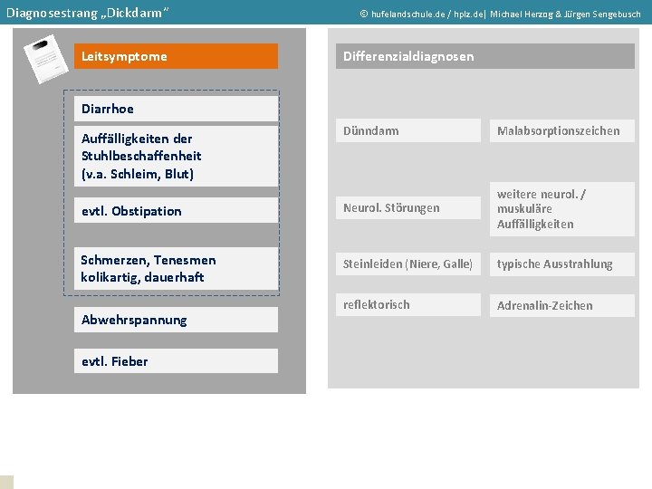 Diagnosestrang „Dickdarm“ Leitsymptome hufelandschule. de / hplz. de| Michael Herzog & Jürgen Sengebusch Differenzialdiagnosen