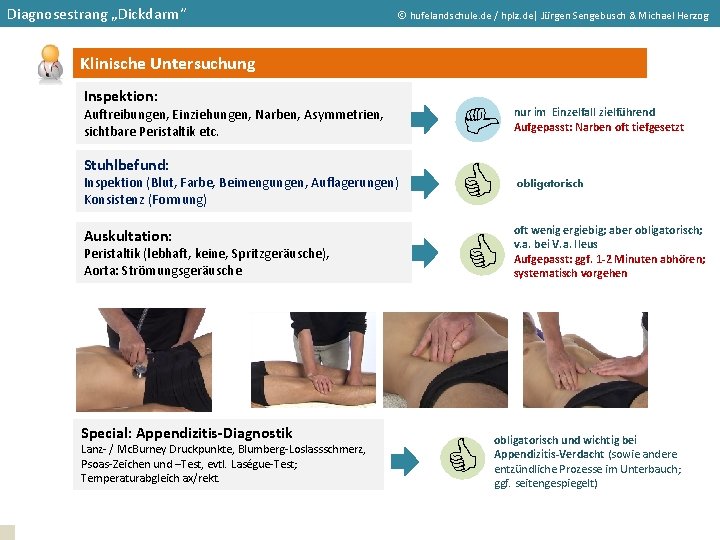 Diagnosestrang „Dickdarm“ hufelandschule. de / hplz. de| Jürgen Sengebusch & Michael Herzog Klinische Untersuchung