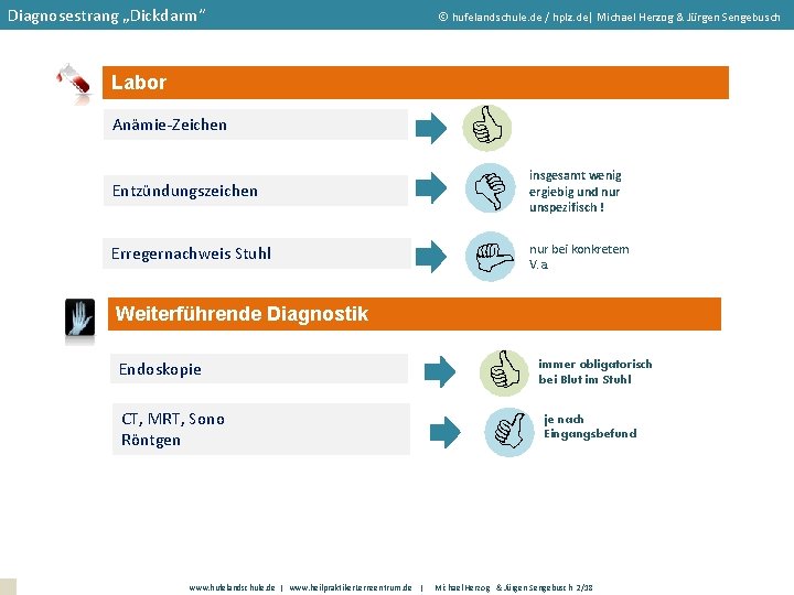 Diagnosestrang „Dickdarm“ hufelandschule. de / hplz. de| Michael Herzog & Jürgen Sengebusch Labor Erregernachweis