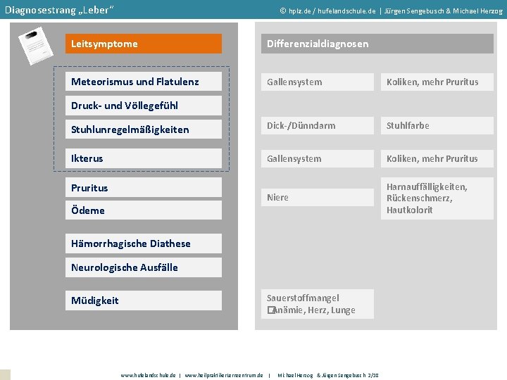 Diagnosestrang „Leber“ hplz. de / hufelandschule. de | Jürgen Sengebusch & Michael Herzog Leitsymptome