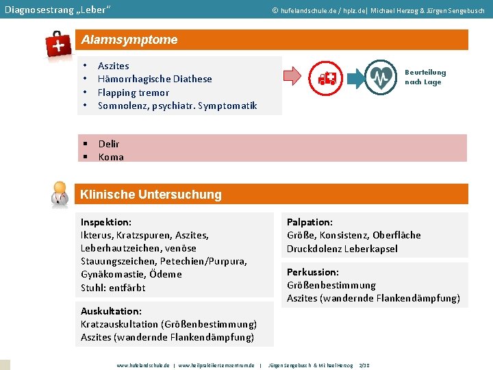 Diagnosestrang „Leber“ hufelandschule. de / hplz. de| Michael Herzog & Jürgen Sengebusch Alarmsymptome •