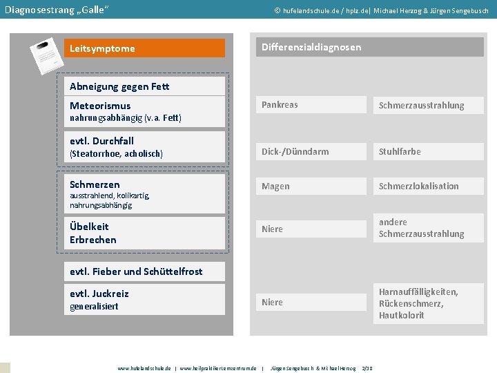 Diagnosestrang „Galle“ hufelandschule. de / hplz. de| Michael Herzog & Jürgen Sengebusch Leitsymptome Differenzialdiagnosen