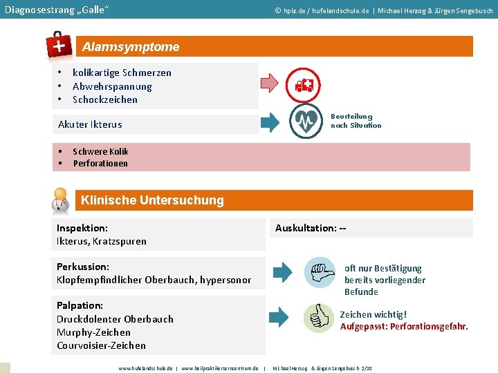 Diagnosestrang „Galle“ hplz. de / hufelandschule. de | Michael Herzog & Jürgen Sengebusch Alarmsymptome