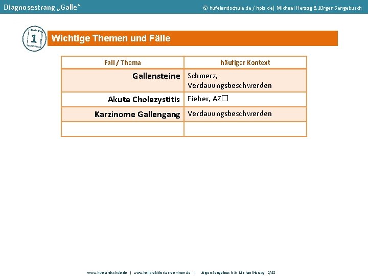 Diagnosestrang „Galle“ hufelandschule. de / hplz. de| Michael Herzog & Jürgen Sengebusch Wichtige Themen