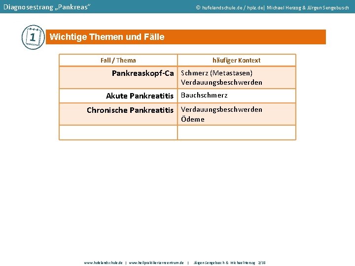 Diagnosestrang „Pankreas“ hufelandschule. de / hplz. de| Michael Herzog & Jürgen Sengebusch Wichtige Themen
