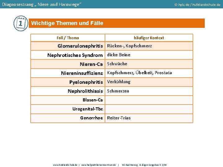 Diagnosestrang „ Niere und Harnwege“ hplz. de / hufelandschule. de Wichtige Themen und Fälle