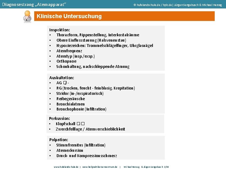 Diagnosestrang „Atemapparat“ hufelandschule. de / hplz. de| Jürgen Sengebusch & Michael Herzog Klinische Untersuchung