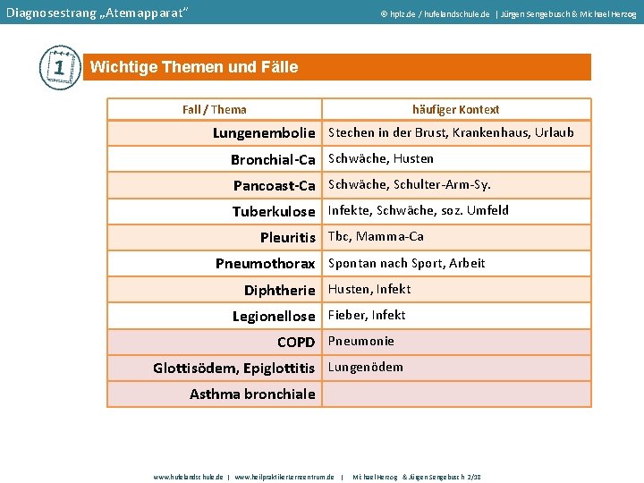 Diagnosestrang „Atemapparat“ hplz. de / hufelandschule. de | Jürgen Sengebusch & Michael Herzog Wichtige