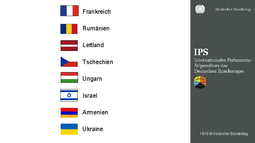 Frankreich Rumänien Lettland Tschechien Ungarn Israel Armenien Ukraine 15/18 © Deutscher Bundestag 