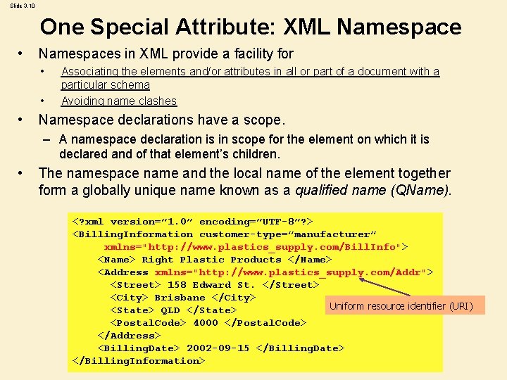 Slide 3. 10 One Special Attribute: XML Namespace • Namespaces in XML provide a Slide 3. 10 One Special Attribute: XML Namespace • Namespaces in XML provide a