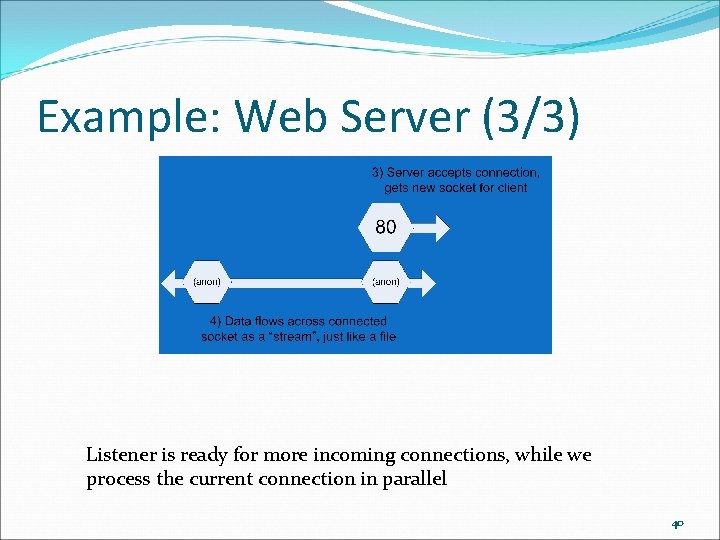 Example: Web Server (3/3) Listener is ready for more incoming connections, while we process