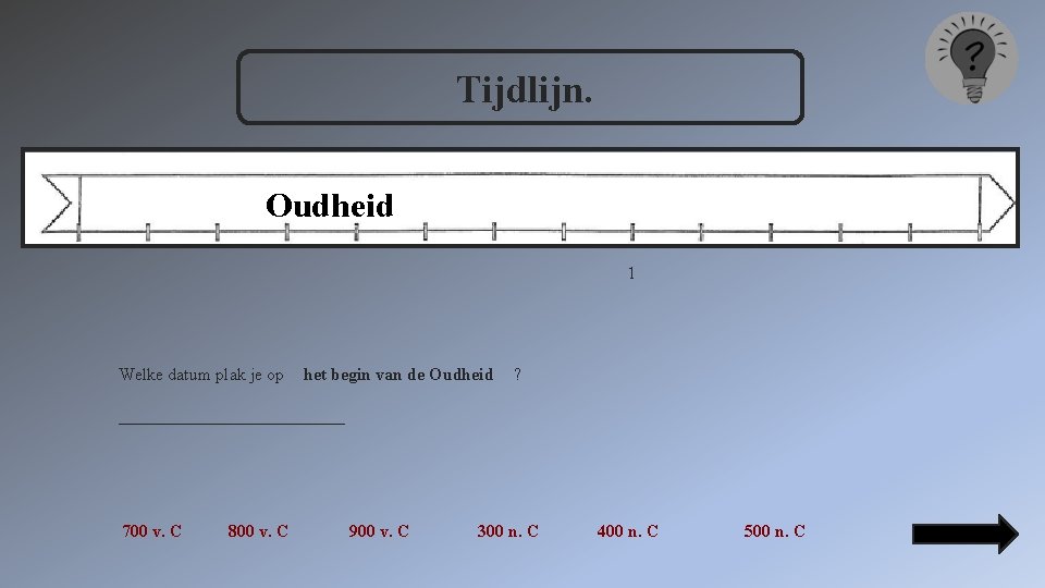 Tijdlijn. Oudheid 1 Welke datum plak je op het begin van de Oudheid ?