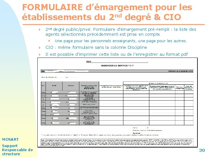 FORMULAIRE d’émargement pour les établissements du 2 nd degré & CIO 4 2 nd