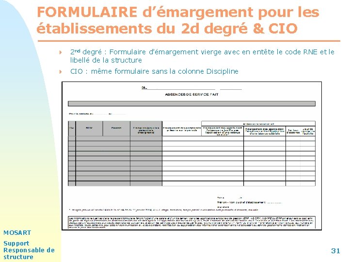 FORMULAIRE d’émargement pour les établissements du 2 d degré & CIO 4 2 nd