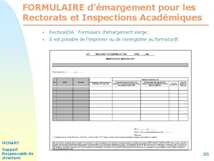 FORMULAIRE d’émargement pour les Rectorats et Inspections Académiques 4 Rectorat/IA : Formulaire d’émargement vierge