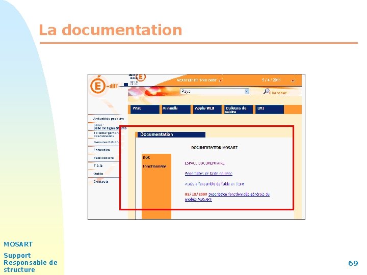 La documentation MOSART Support Responsable de structure 69 