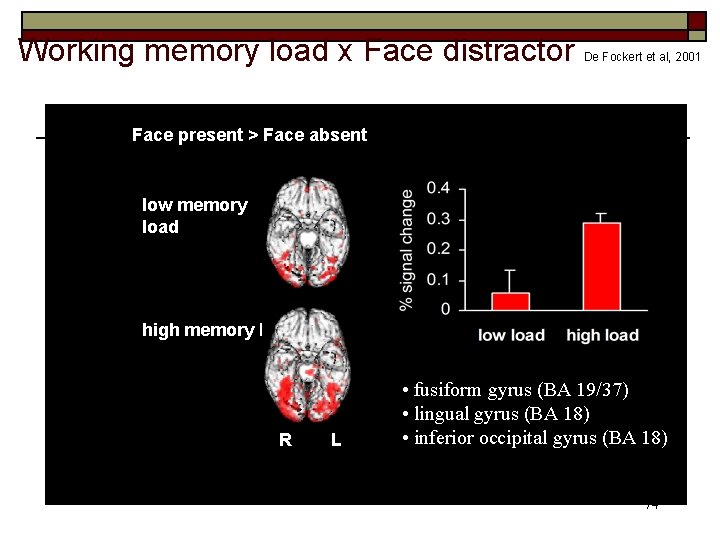 Working memory load x Face distractor De Fockert et al, 2001 C B Face