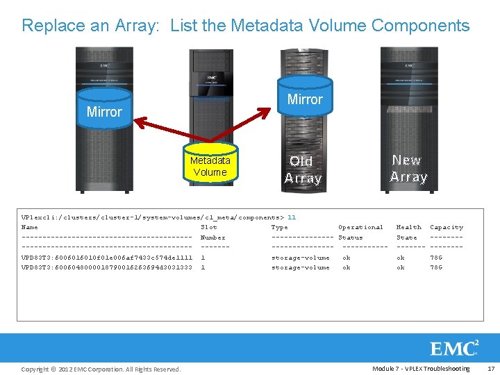 Replace an Array: List the Metadata Volume Components Mirror Metadata Volume New Array Old